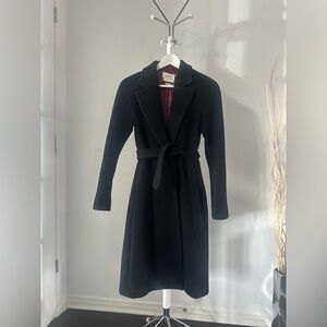 Aritzia Wilfred Black Wool and Camel Hair Belted Coat Sz XS